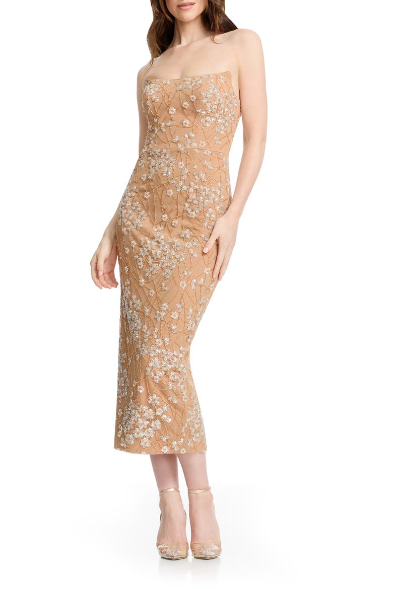 Cosette Beaded Floral Cocktail Sheath Dress, Main, color, CHAMPAGNE MULTI