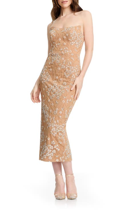 Cosette Beaded Floral Cocktail Sheath Dress