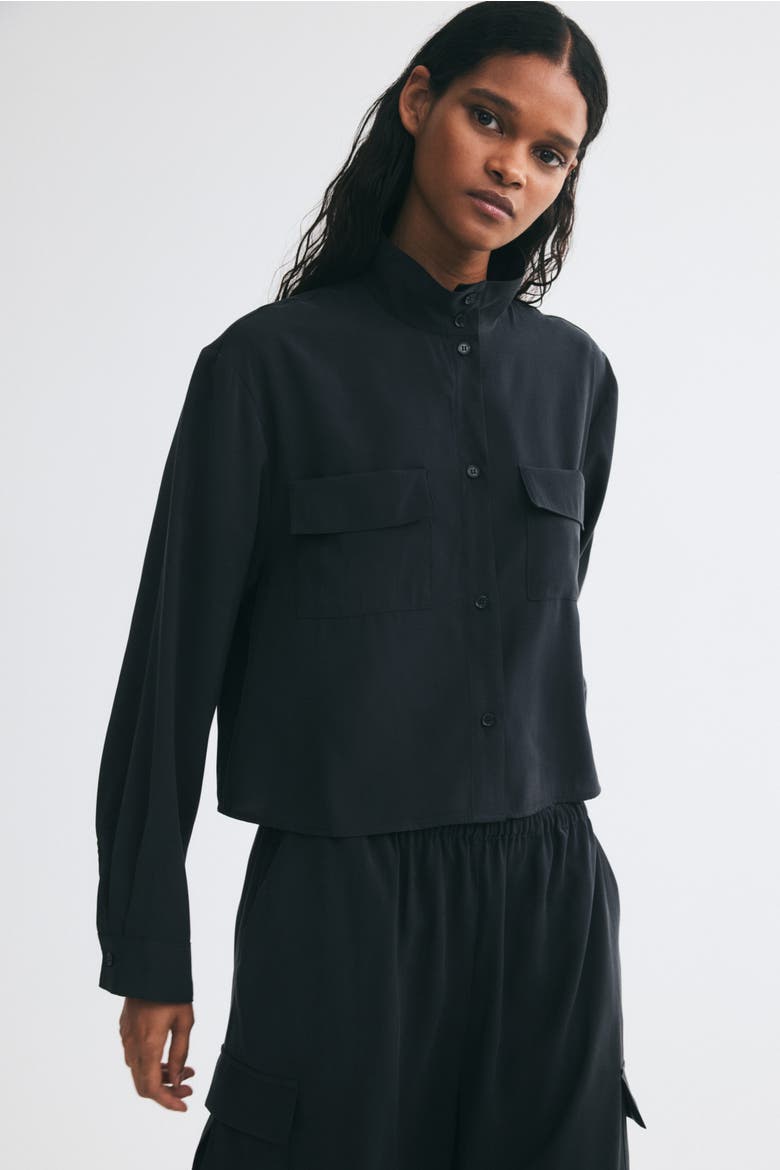 Stand-up Collar Viscose-blend Shirt, Main, color, Dark gray