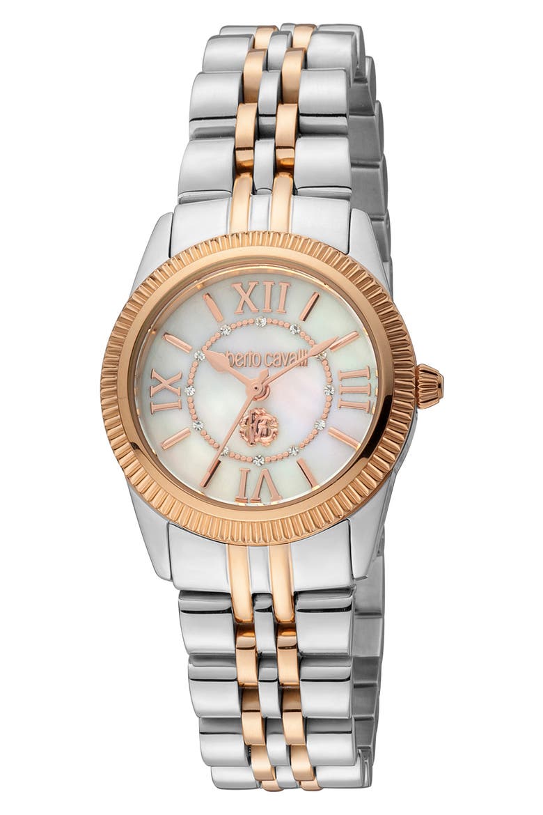 Bracelet Watch, 28mm, Main, color, TWO TONE SILVER & ROSE GOLD