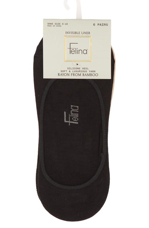 Felina Assorted 6-pack Liner Socks In Black/nude