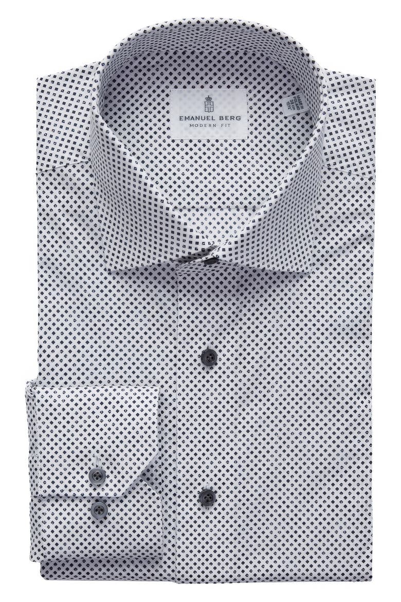 Modern Fit Geometric Stretch Poplin Sport Shirt, Main, color, CHARCOAL