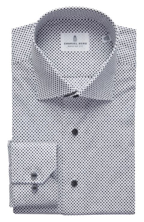 Modern Fit Geometric Stretch Poplin Sport Shirt
