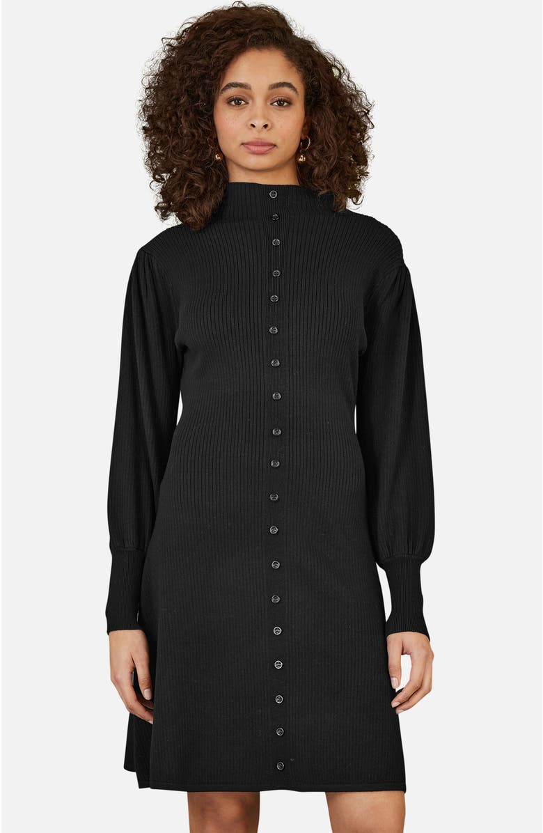 Yumi Roll Neck Knitted Dress, Alternate, color, Black