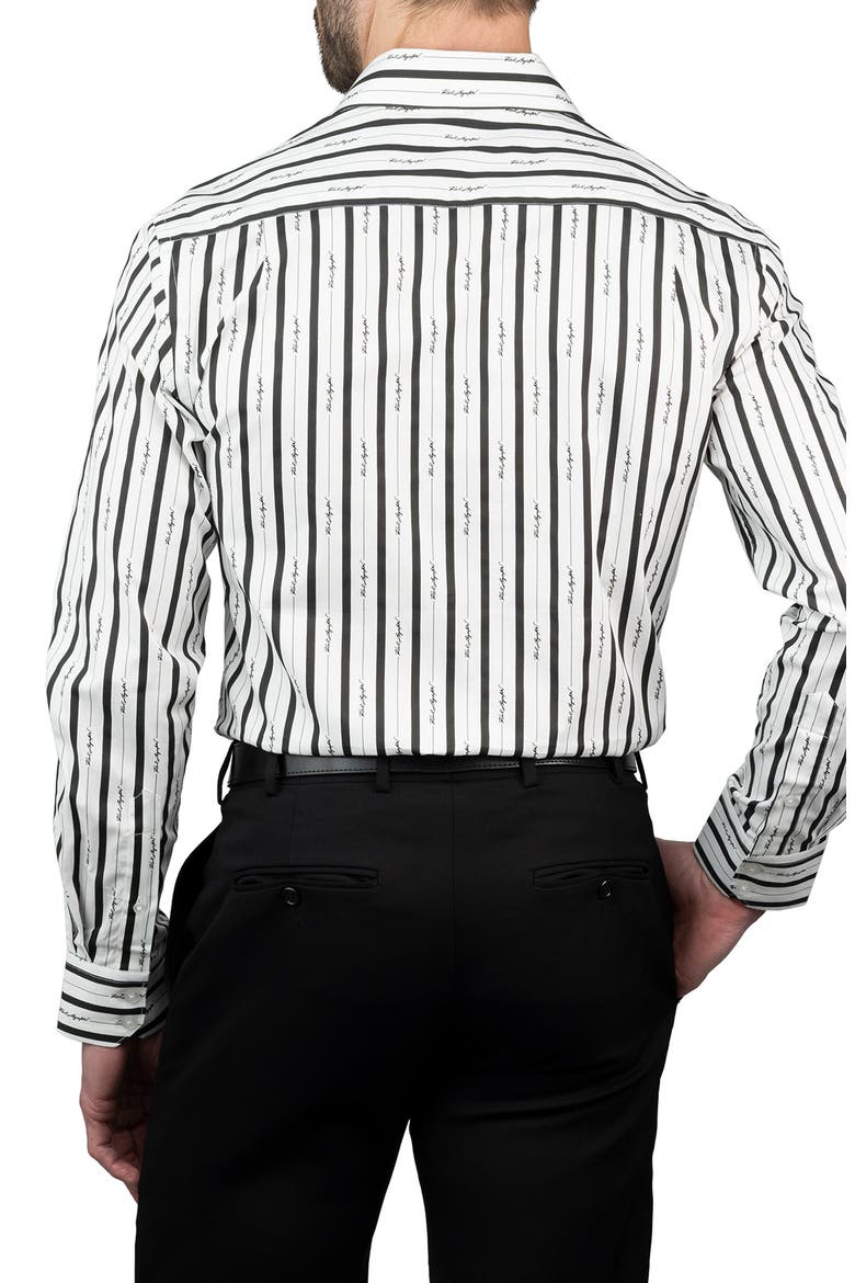 Trim Fit Logo Stripe Print Cotton Dress Shirt, Alternate, color, WHITE/ BLACK
