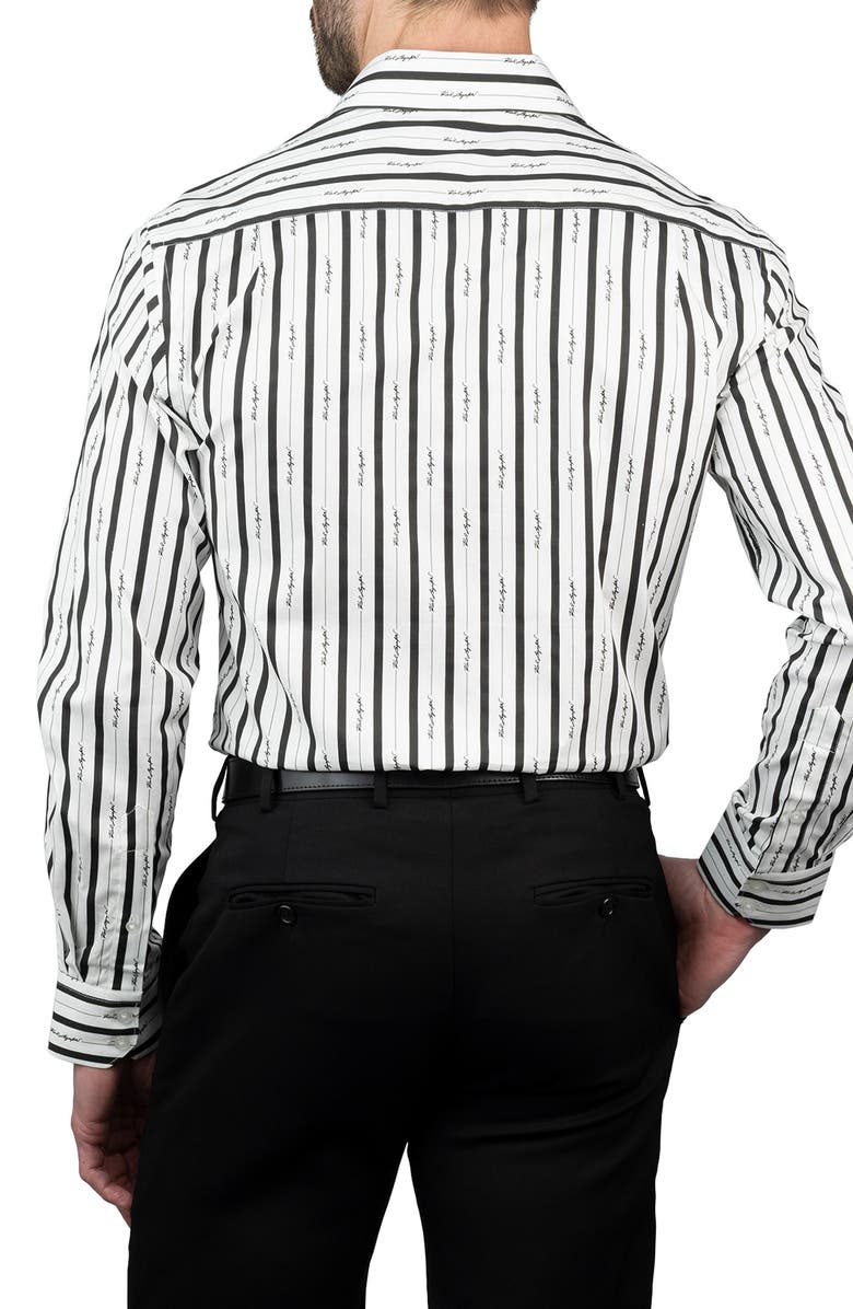 KARL LAGERFELD Trim Fit Logo Stripe Print Cotton Dress Shirt, Alternate, color, White/ Black