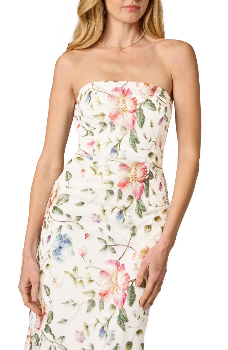 Adrianna Papell Strapless Column Gown, Alternate, color, Ivory Multi