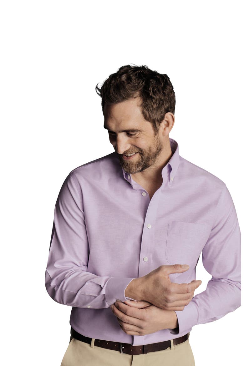 Slim Fit Button-Down Collar Non-Iron Stretch Oxford Shirt, Alternate, color, Lavender Purple