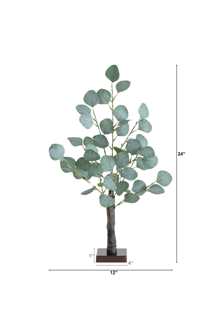 2-ft Lighted Artificial Eucalyptus Tree with 60 Warm White LED Lights, Alternate, color, Green