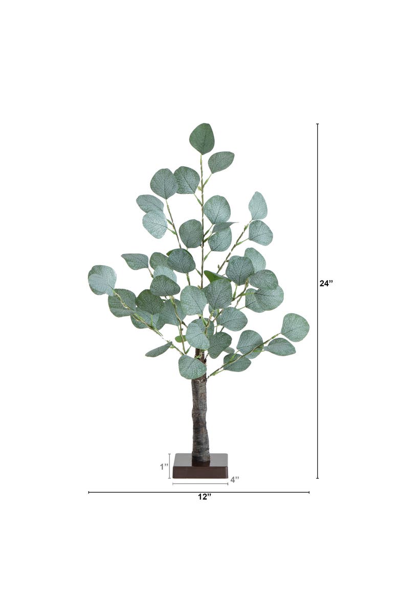 NEARLY NATURAL 2-ft Lighted Artificial Eucalyptus Tree with 60 Warm White LED Lights, Alternate, color, Green