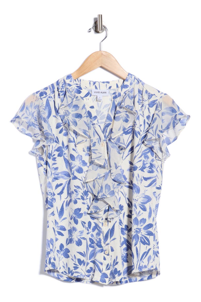 Ruffle Floral Dewdrop Top, Main, color, IVY/ DEM