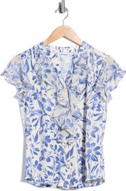 VIVID AURA Ruffle Floral Dewdrop Top
