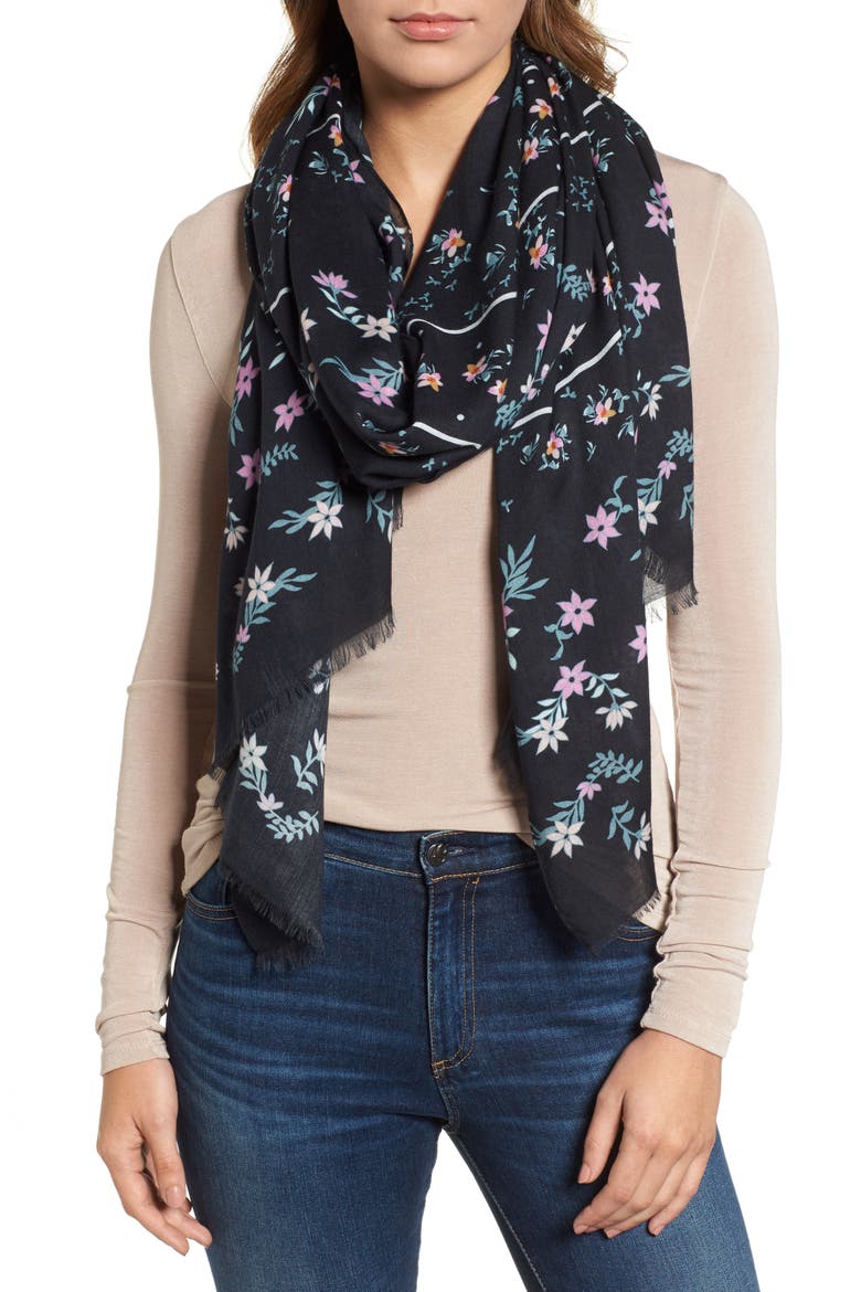 Twilight Floral Scarf, Main, color, BLACK
