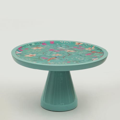 Mela Artisans Aqua Flora Pedestal Cake Stand In Blue