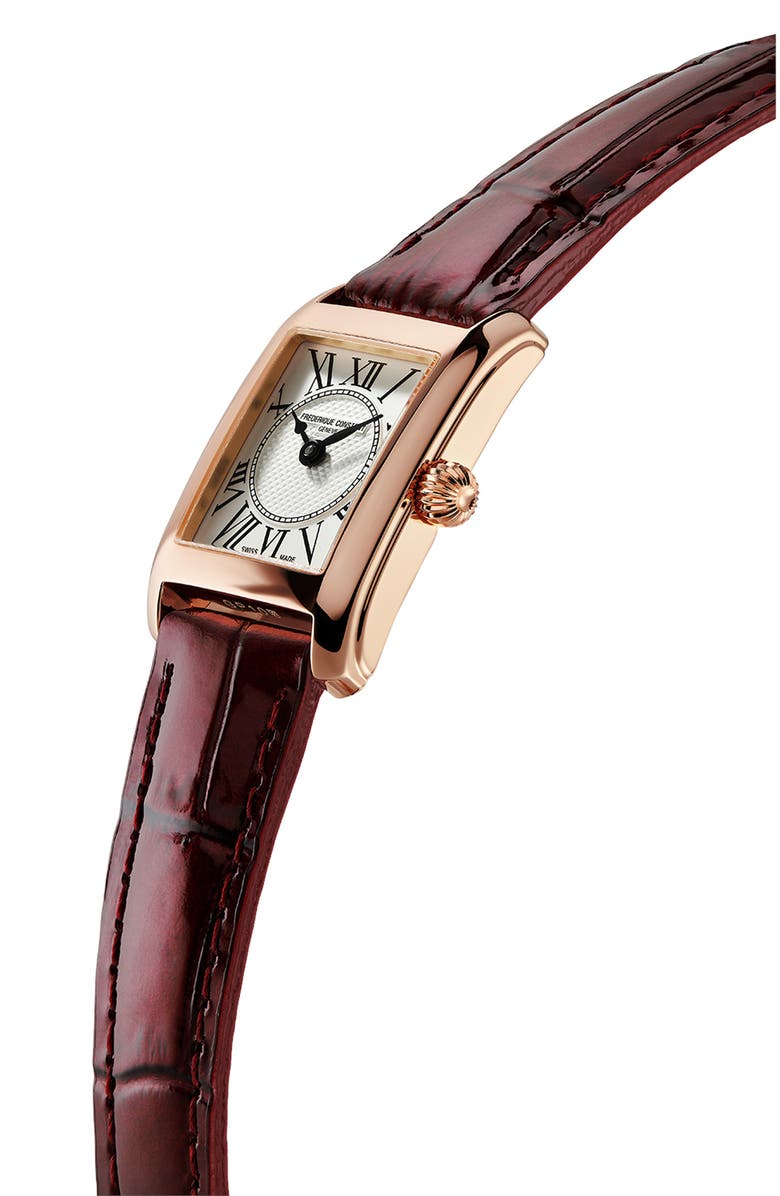 FREDERIQUE CONSTANT Carrée Leather Strap Watch, 23mm x 21mm, Alternate, color, Burgundy