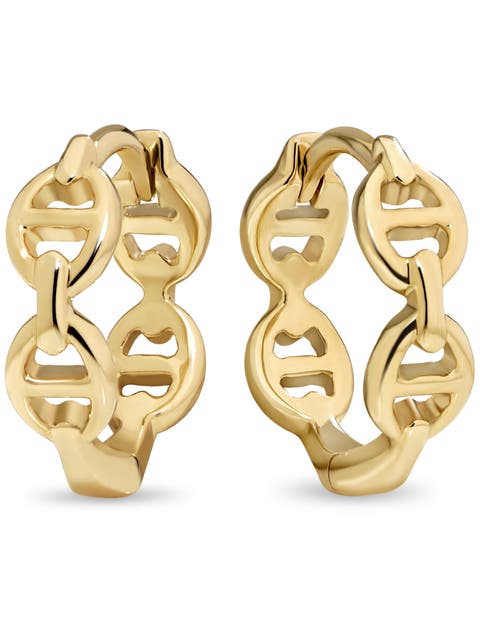 Mariner Anchor Hoop Earrings in 14K Gold, 13mm