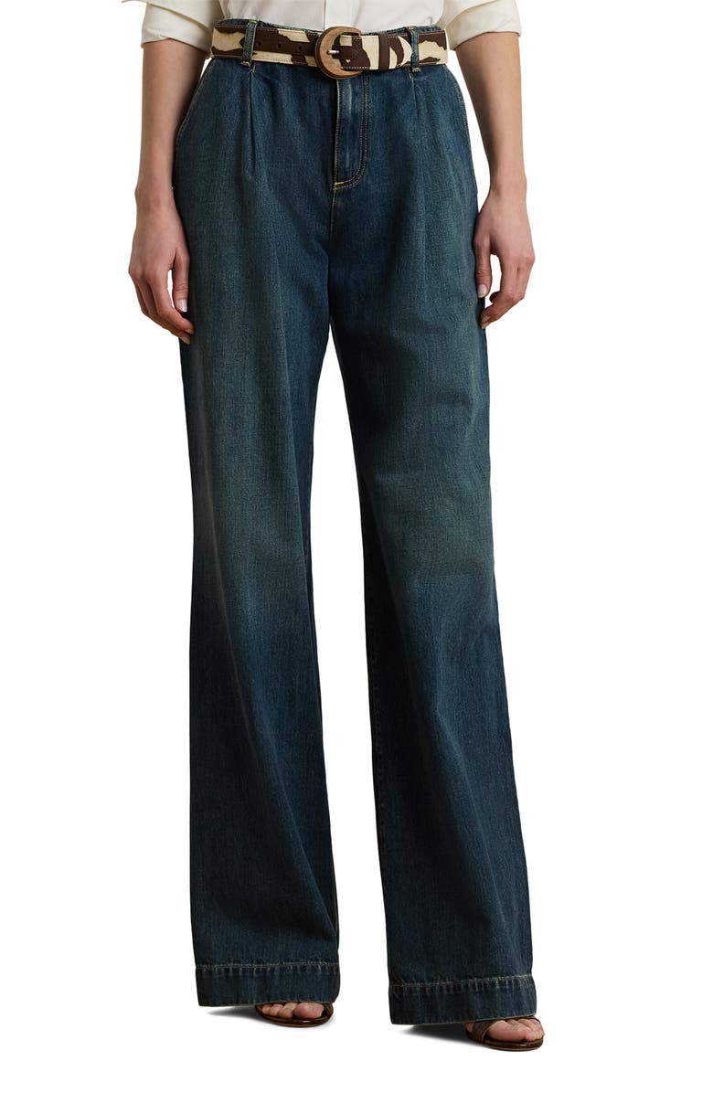 Lauren Ralph Lauren Pleated High Waist Wide Leg Jeans, Main, color,