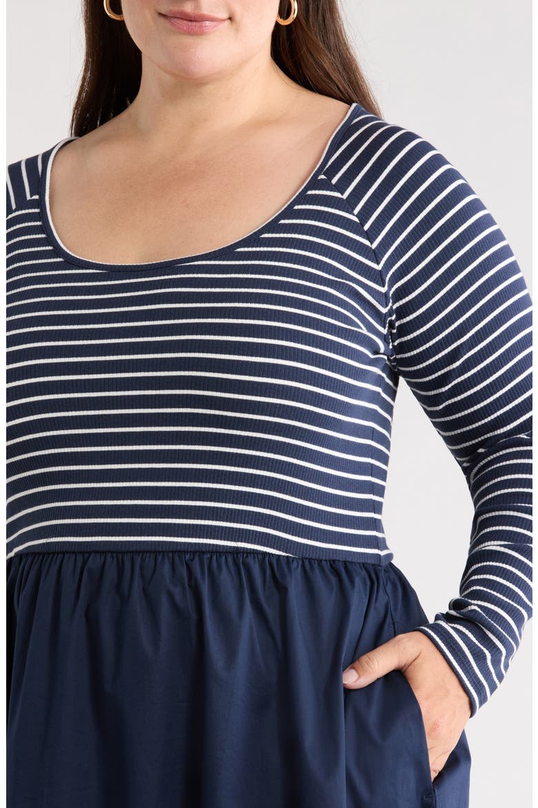 Mixed Media Midi Dress, Alternate, color, NAVY- IVORY ASHLEY STRIPE