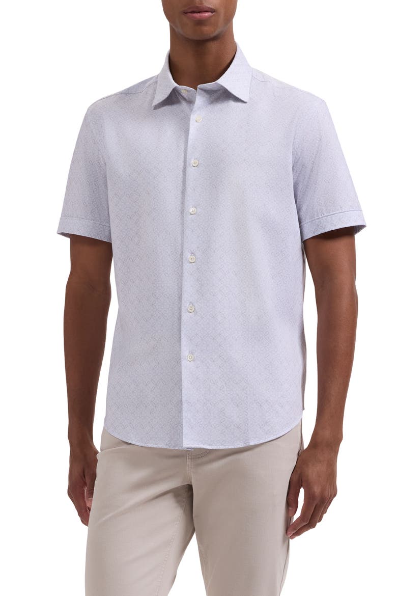 Miles OoohCotton® Geometric Print Short Sleeve Button-Up Shirt, Main, color, IVORY