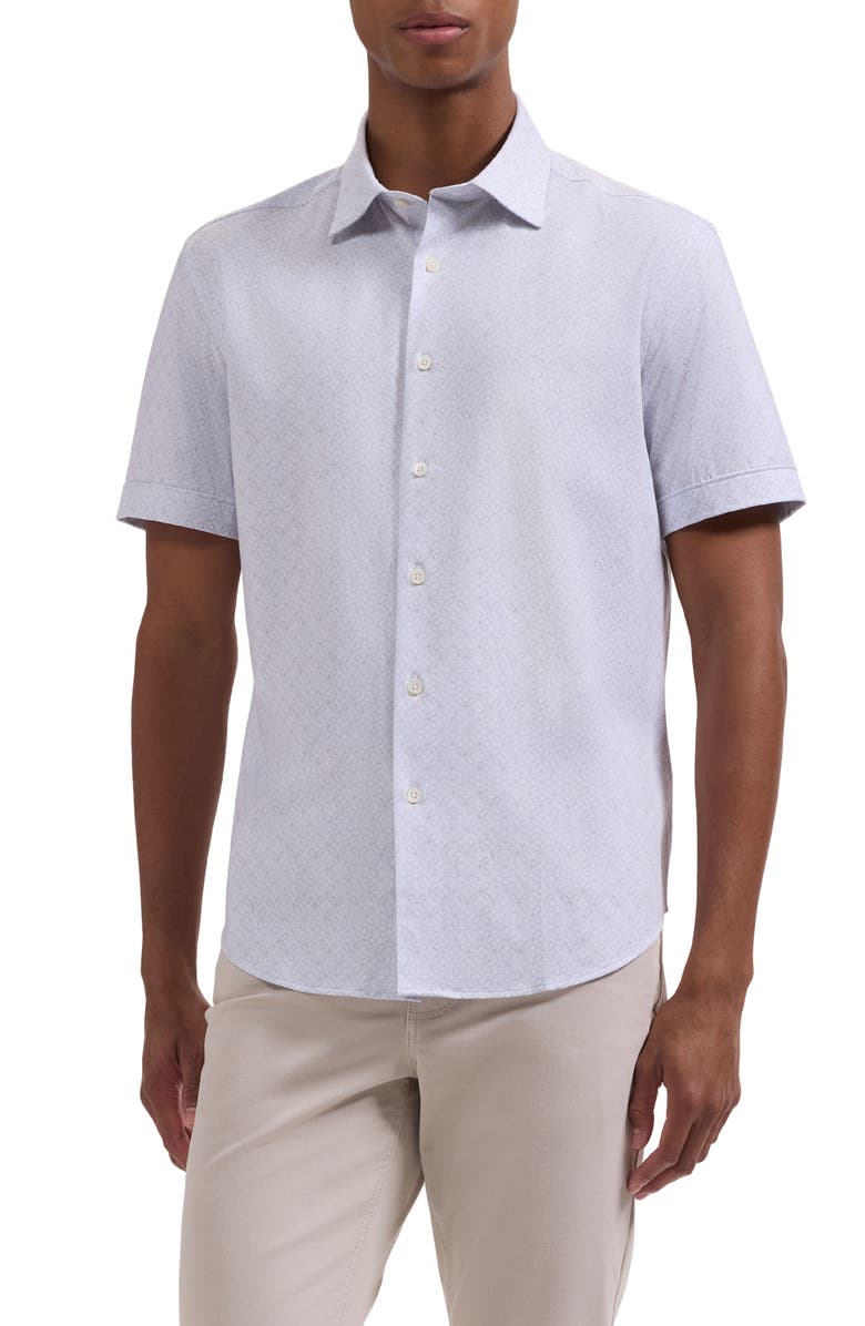 Bugatchi Miles OoohCotton<sup>®</sup> Geometric Print Short Sleeve Button-Up Shirt, Main, color, Ivory