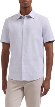 Bugatchi Miles OoohCotton® Geometric Print Short Sleeve Button-Up Shirt