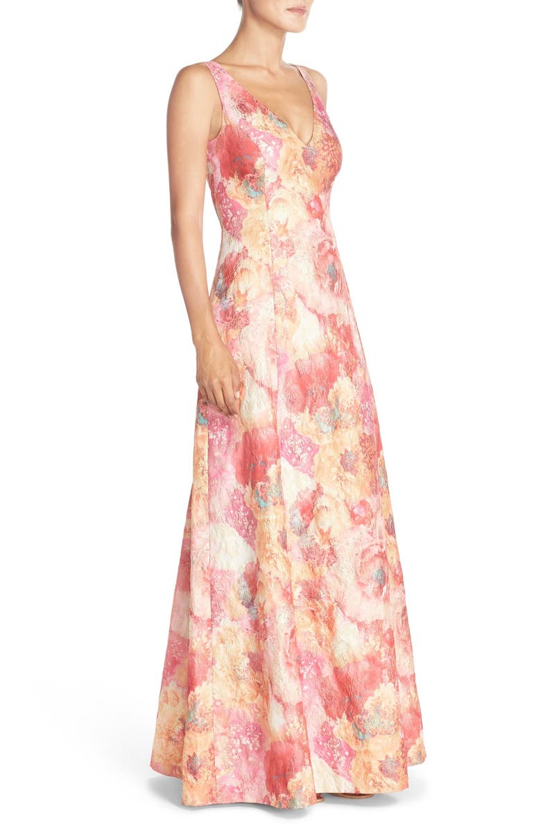 Aidan Mattox Sleeveless Floral Jacquard Gown, Alternate, color, 