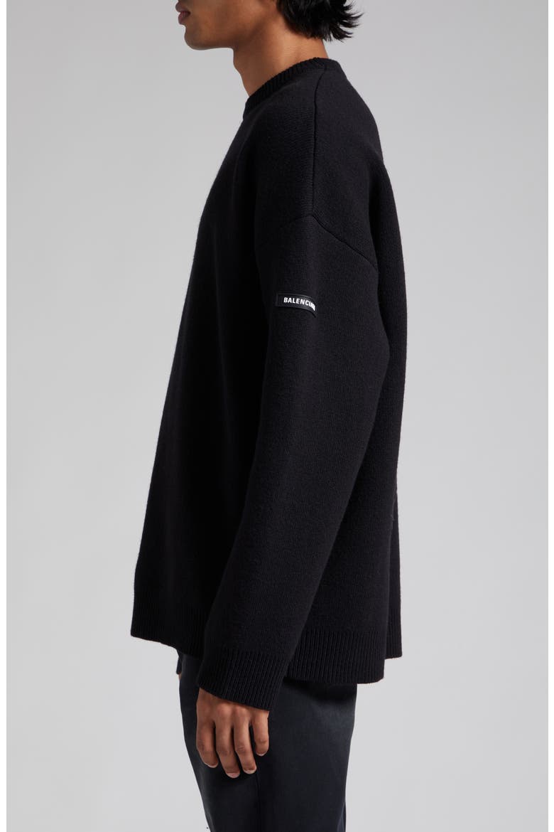 Oversize Double Face Wool Blend Crewneck Sweater, Alternate, color, BLACK