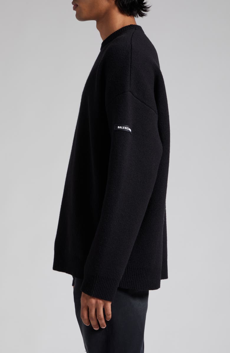 Balenciaga Oversize Double Face Wool Blend Crewneck Sweater, Alternate, color, Black