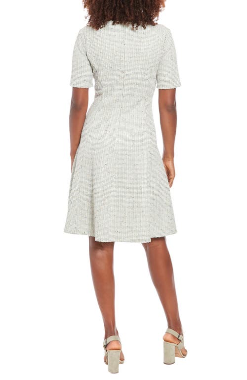 London Times Bouclé Fit & Flare Dress In Green Multi