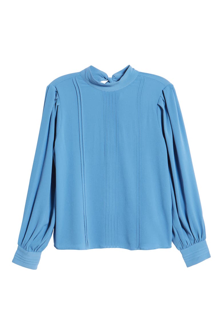 Band Collar Pleat Chiffon Blouse, Alternate, color, BRISK BLUE