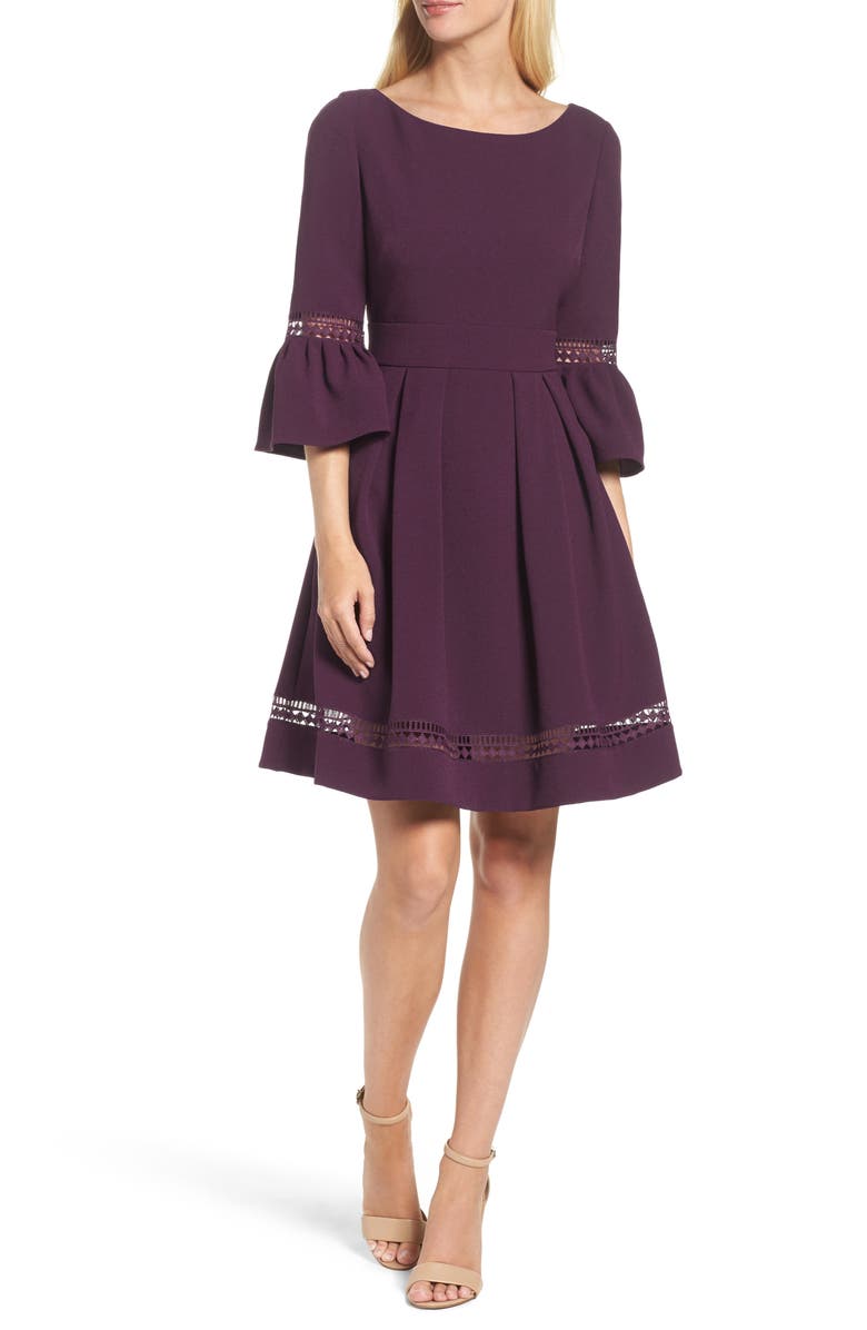 Eliza J Bell Sleeve Lace Inset Fit & Flare Dress, Main, color,