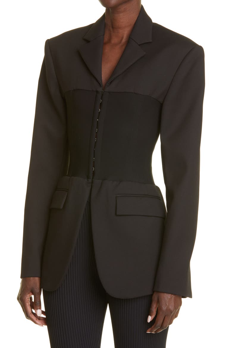 Corset Inset Blazer, Alternate, color, BLACK