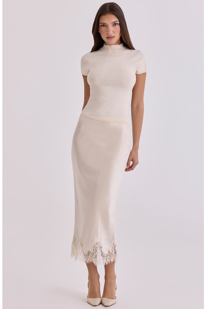 Ciara Satin & Lace Midi Skirt, Alternate, color, VINTAGE CREAM