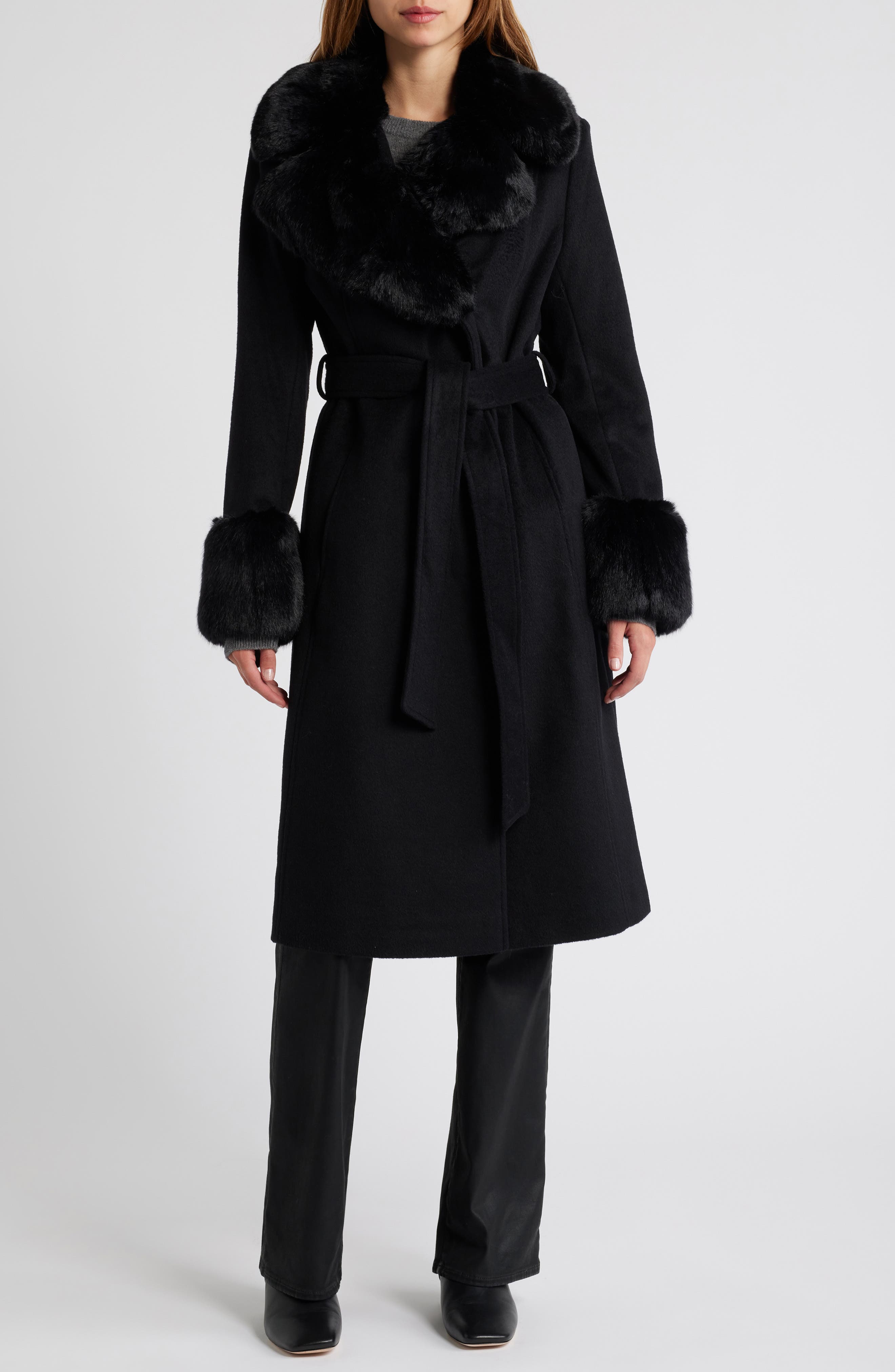 via spiga faux fur trim coat