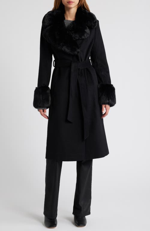 Via Spiga Belted Faux Fur Trim Coat in Black 