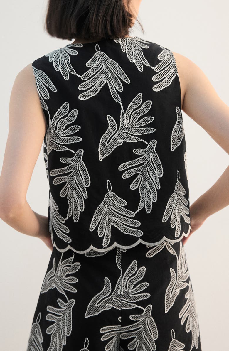 MANGO Embroidered Bow Vest, Alternate, color, Black