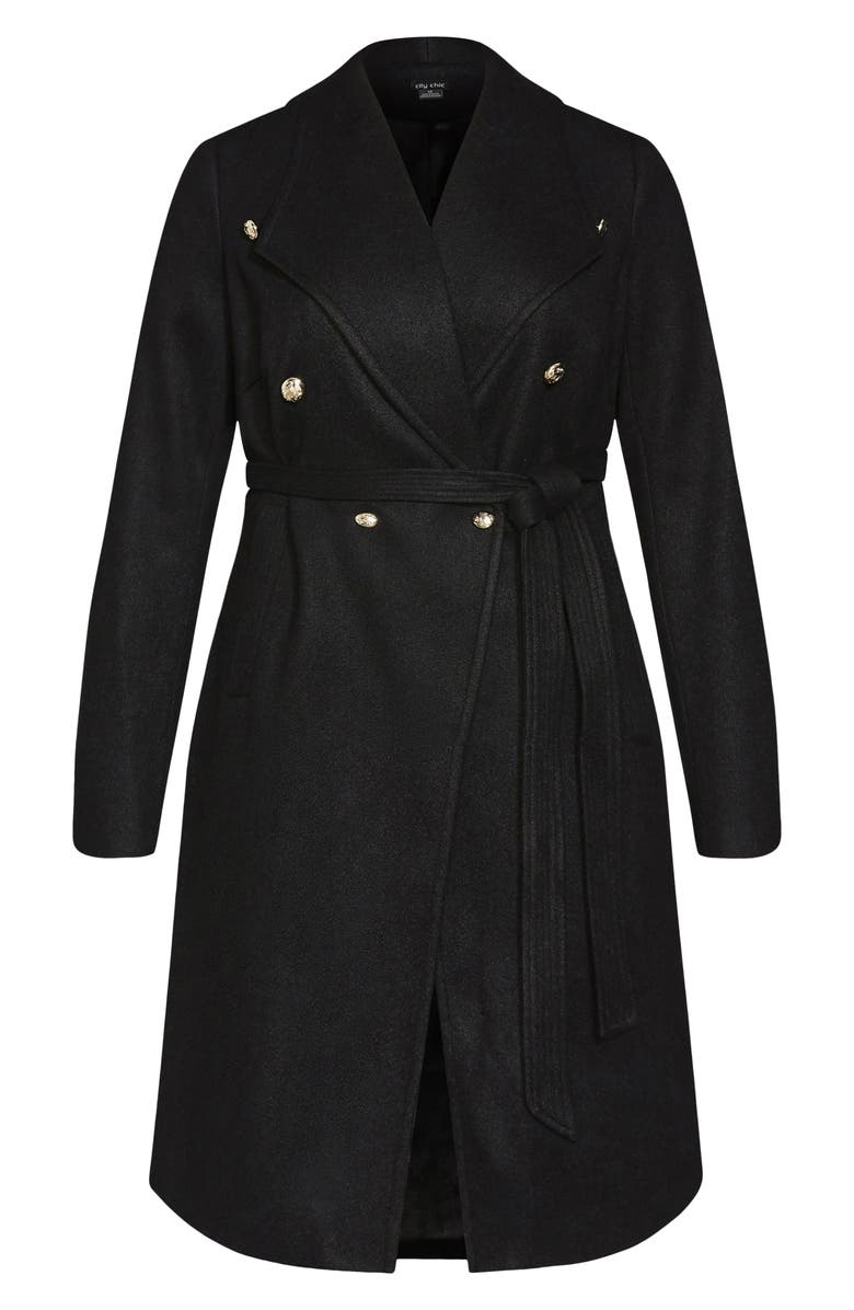 City Chic Callie Belted Coat, Main, color, Black