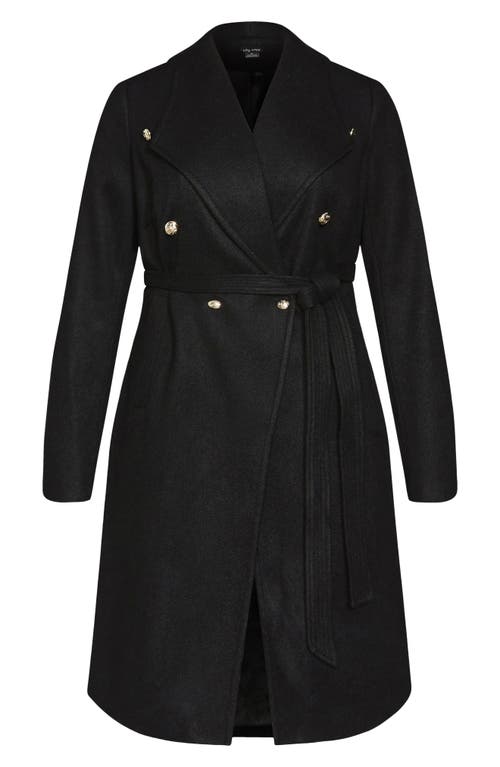 City Chic Callie Belted Coat In Black