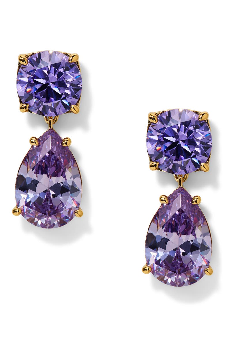 Maiden Cubic Zirconia Drop Earrings, Main, color, GOLD/ LAVENDAR