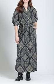 APNY Puff Sleeve Belted Cotton Maxi Dress