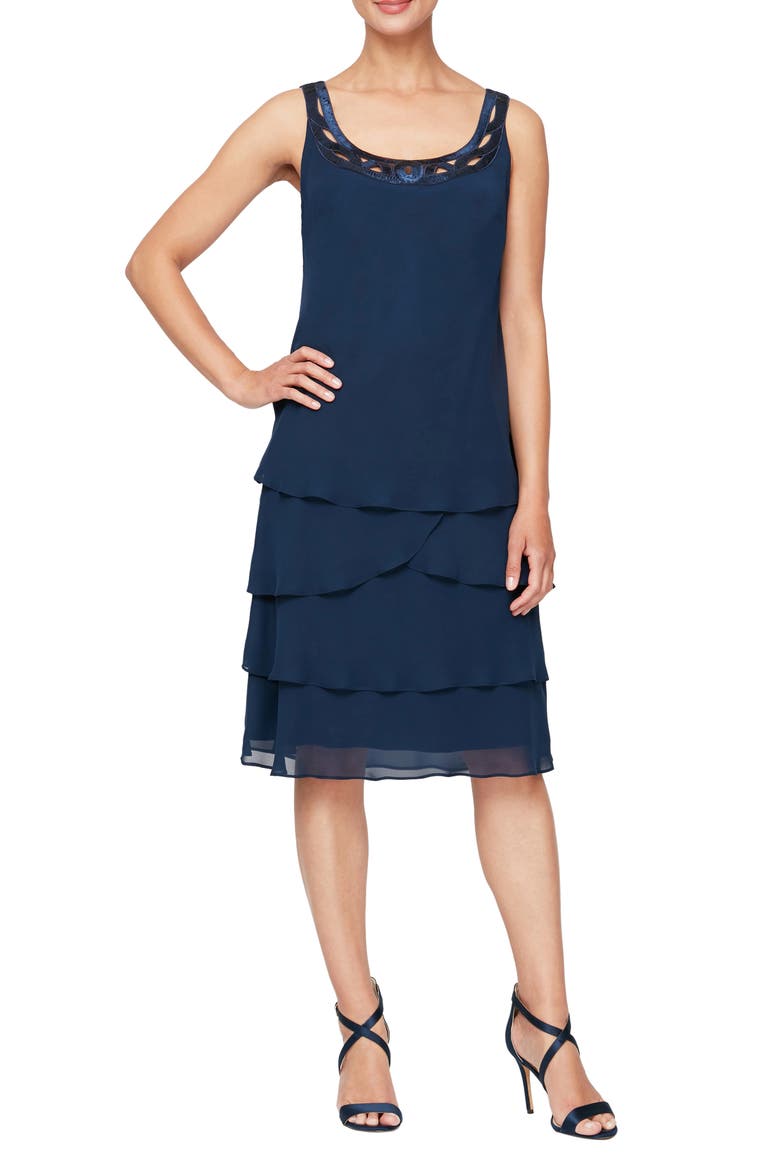 SLNY Sequin Chiffon Jacket Dress, Alternate, color, DEEP NAVY
