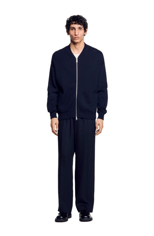 Sandro Teddy Knit Jacket In Navy Blue