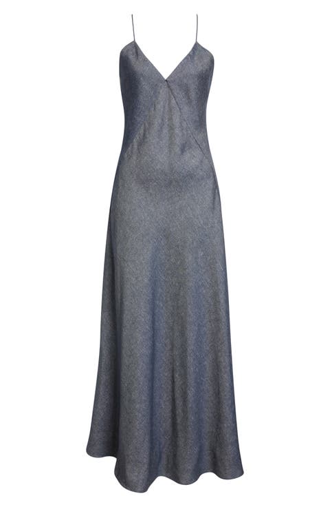 Bias Cut Linen Blend Chambray Dress