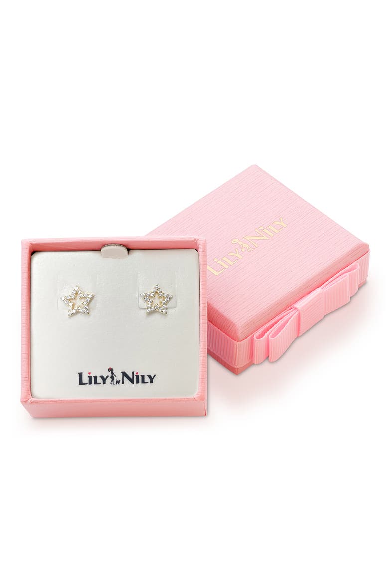 Kids' Cubic Zirconia Open Star Stud Earrings, Alternate, color, GOLD