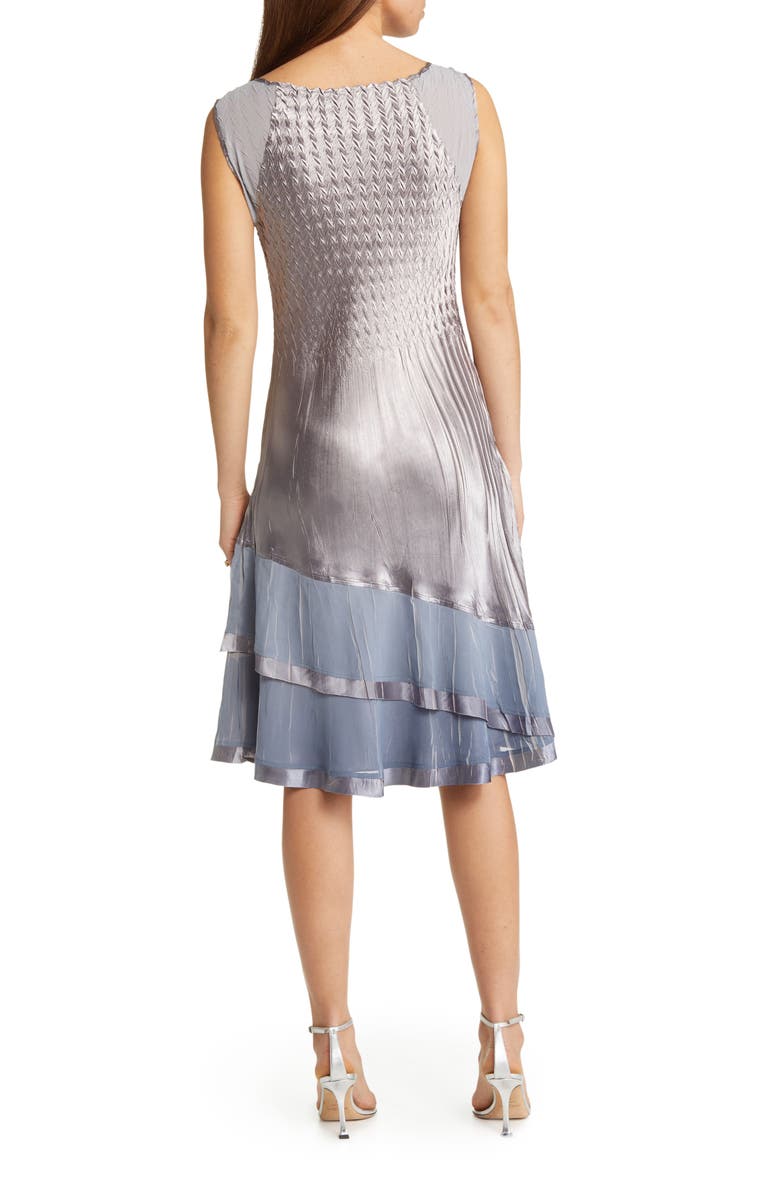 Komarov Charmeuse & Chiffon Cocktail Dress with Duster Jacket, Alternate, color, Silver Night Ombre
