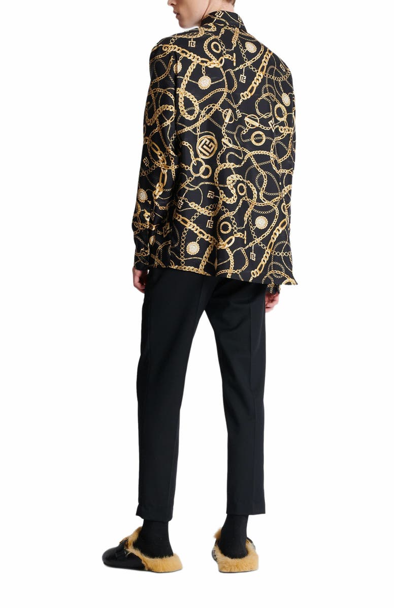 Balmain Printed Silk Shirt With Chaînes Pattern, Alternate, color, Multicolor