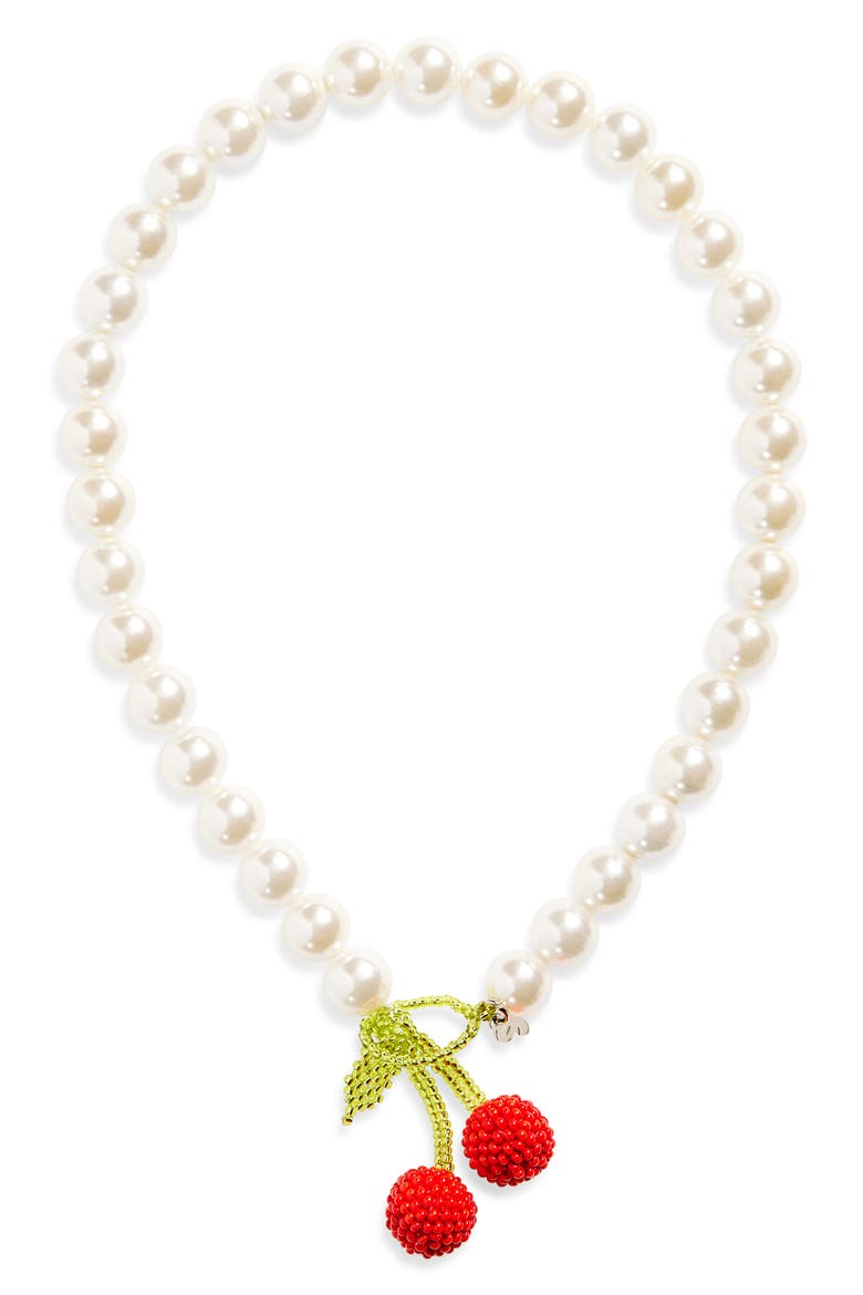 Mother of Cherry Faux Pearl Necklace, Main, color, PEARL / RED / GREEN
