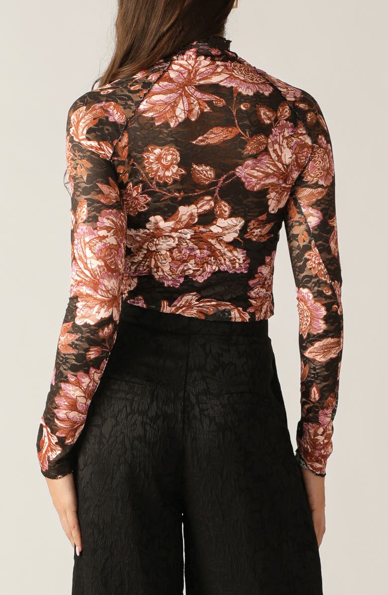 FLYING TOMATO Floral Long Sleeve Stretch Lace Top, Alternate, color, Black Taupe