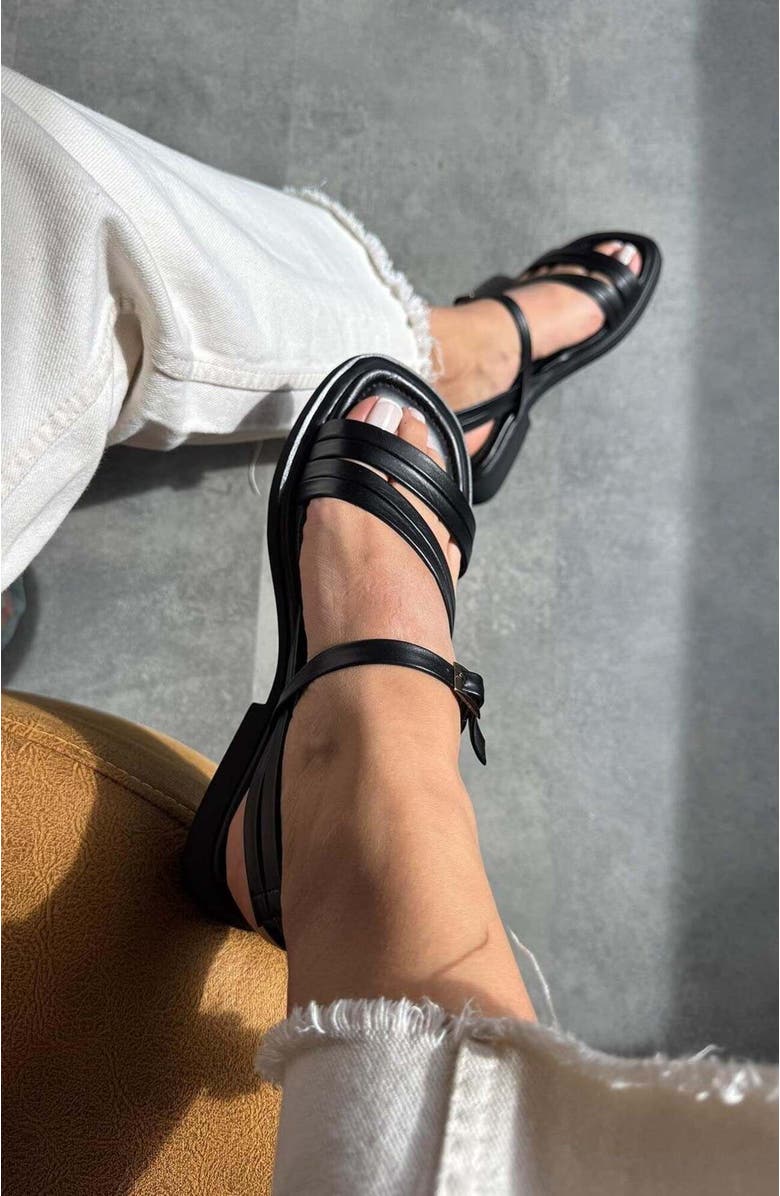 Forever & Always Shoes Cesar Leather Sandals, Alternate, color, Black Leather