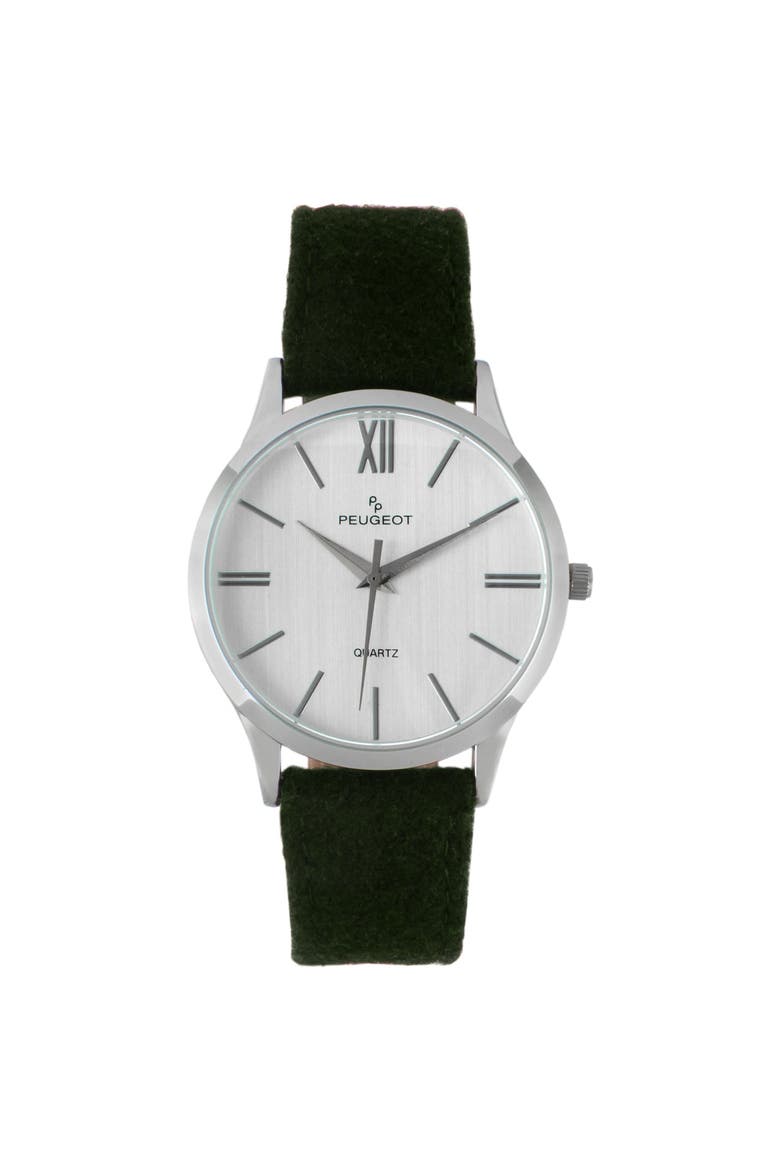 Minimalist Clean Dial Wool-Leather Strap Watch- 40MM, Main, color, Green